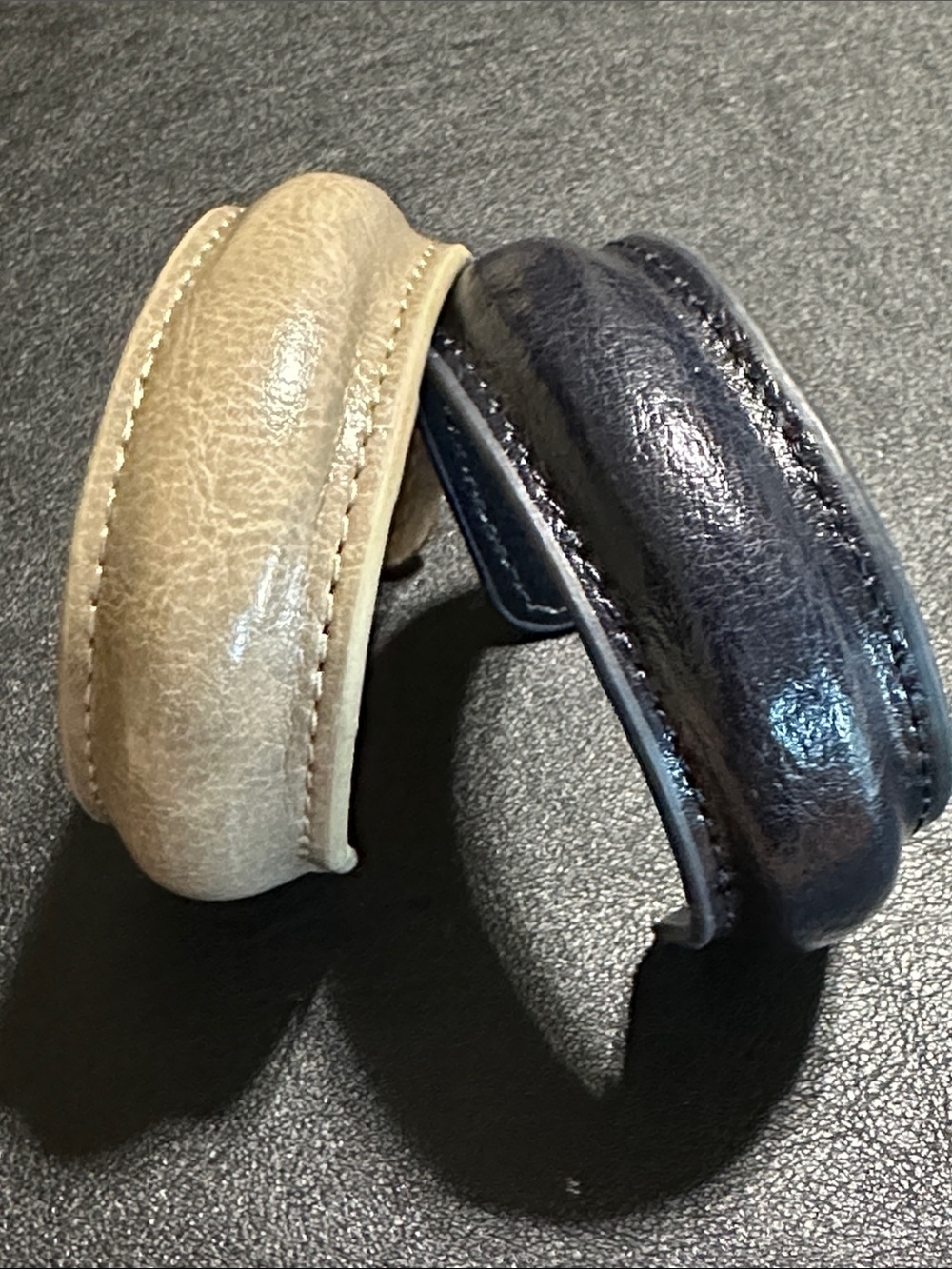 Zara Set of 2 Rigid Leather Padded Cuff Bracelets Navy & Beige